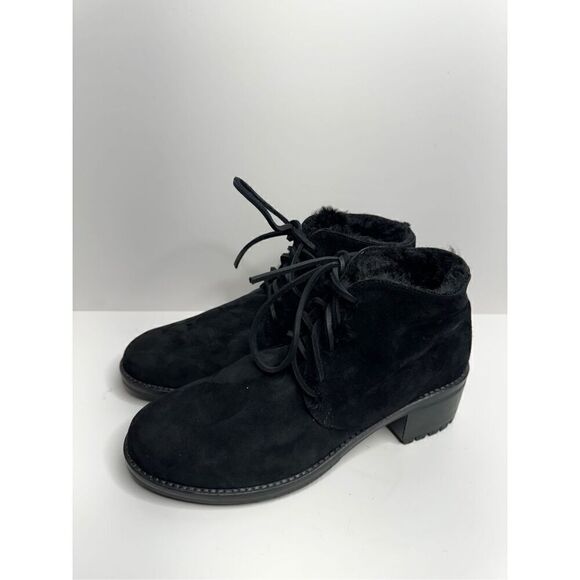 Lavorazione Ankle Booties Womens US 7 Black Leather Shearling Lace Up Block Heel - Picture 6 of 12